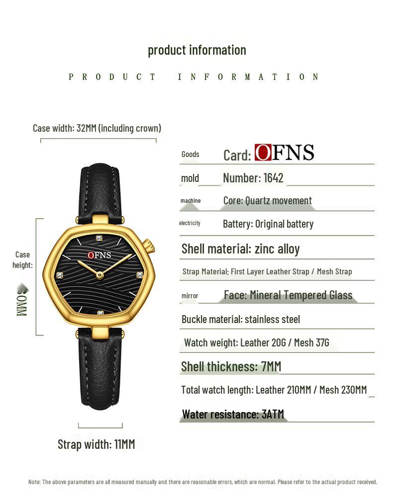 Oufanni Vintage Hexagonal Women's Quartz Waterproof Watch - No Second Hand Design