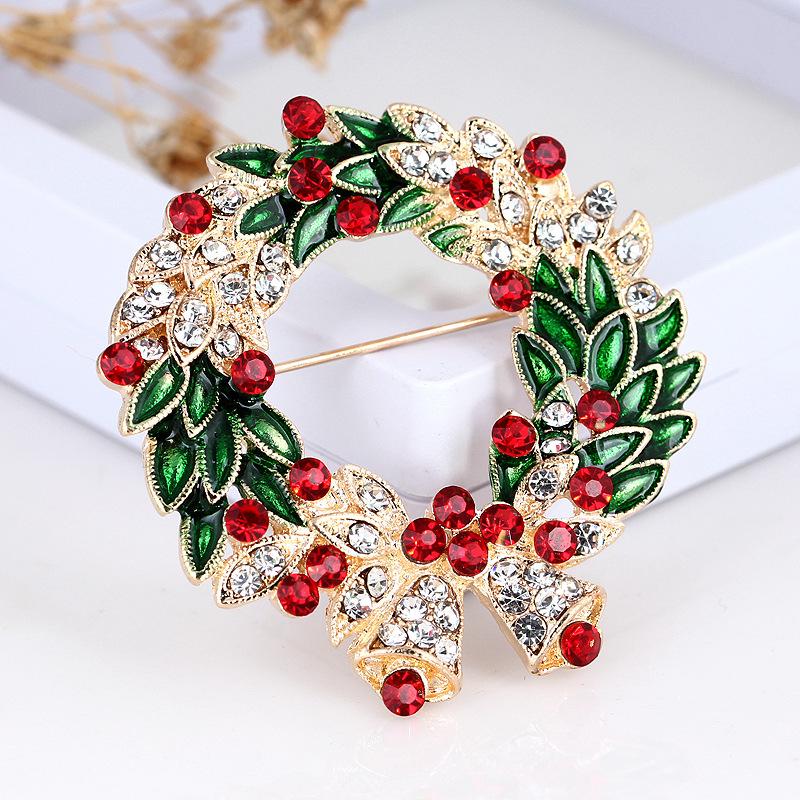 Lanhao Christmas Cartoon Leaf Wreath Brooch Pin XZ4575