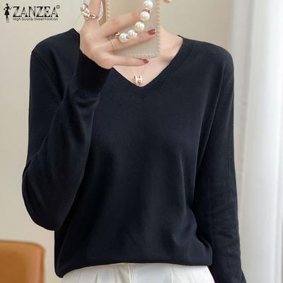 Autumn Spring Women V Neck Long Sleeve Stretch Casual Knitwear Sweater Undershirts