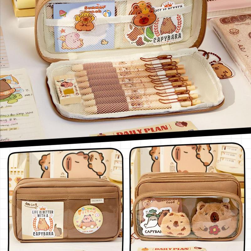 Pencil Bag Pen Storage Bag Capybara Print Cute Pencil Pouch With 10 Compartments for Office Students Organizer School Stationery