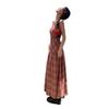 Red Plaid Neck Suspender Dress Women's Summer Temperament Backless Strap Waist Thin Seaside Vacation Dress