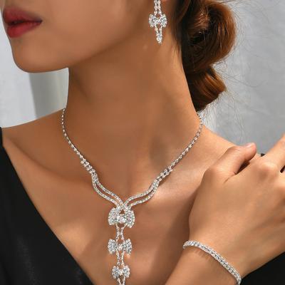 4 stk dame moteriktig rhinestone sløyfe design halskjede øredobber armbånd Zirkon sett egnet for bryllup, fester, festivaler,