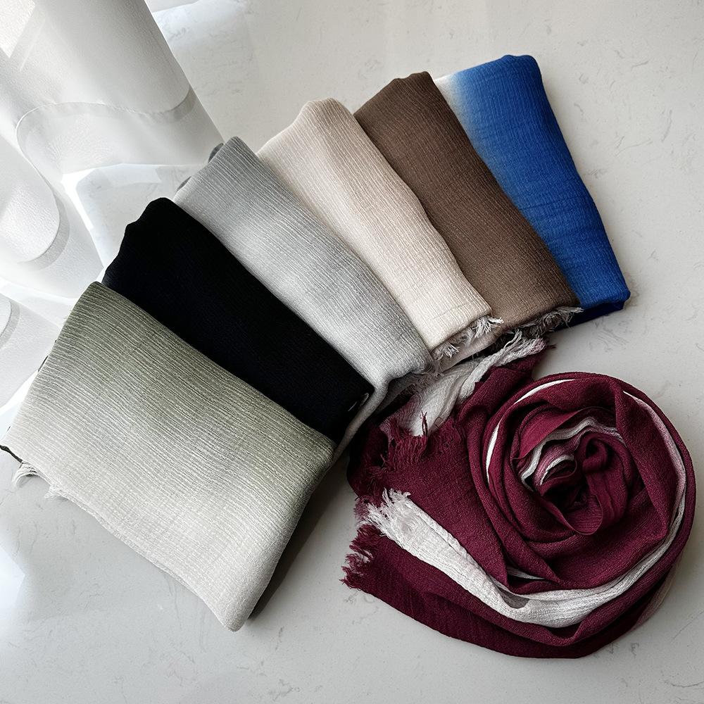 Personalized Hand-painted Cotton Scarf Women's Short Beard Gradual Change Color Travel Shawl Yunnan Dali Blue and White Tie-dyed Silk Scarf
