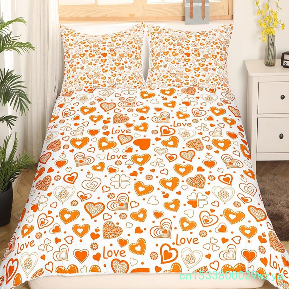 Valentinstag Bettwäsche Set Doodle Stil Kleines Herz Bettbezug Lila Rot Bettdeckenbezug Liebe Thema Polyester Steppdeckenbezug