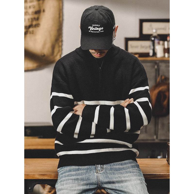 Men's Warm Fashionable Big Size Heavy Sweater Soft High Quality Fabric Half Zipper Sweater Loose Casual Sports Long-sleeved Knit Shirt