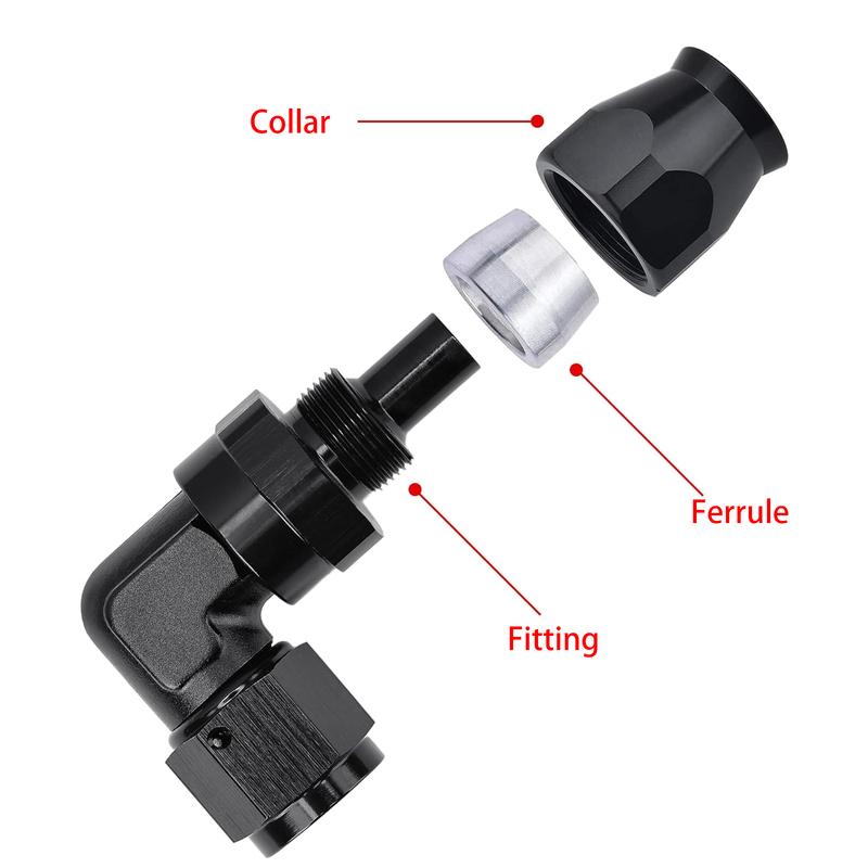 AN10 PTFE Fuel Hose Fitting Adapter Oil Cooler Fuel Pipe Line Forged Type Swivel Hose End Fitting 45°Degree 90°Degree Black 10AN