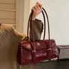 Borsa Sottospalla in Pelle Cerata ad Olio Borgogna di Alta Gamma Elegante Borsa a Spalla con Fibbia Magnetica da Donna Commuter Versatile Borse Tote da Donna
