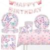 Butterfly Party Supplies Disposable Tableware for Girl Birthday Party Paper Plates Cups Cake Topper Baby Shower Baptism Decor