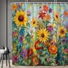 Sunflower Shower Curtain Rustic Floral Colorful Flower Bathroom Curtains Watercolor Farmhouse Wildflowers Rustic Plants,for All Seasons,Garden