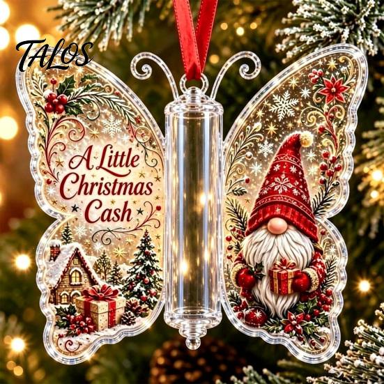 Acrylic Holiday Hanging Decor Butterfly Cash Gift Ornament, Christmas Money Holder with Tree Tags Festive Print, Pendant for Surprise Giving, Keepsake