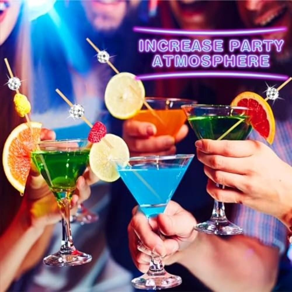 100pcs Mirror Finish Disco Ball Fruit Fork 12 Cm Bamboo Skewers Creative Cake Toppers  Fruit Salad