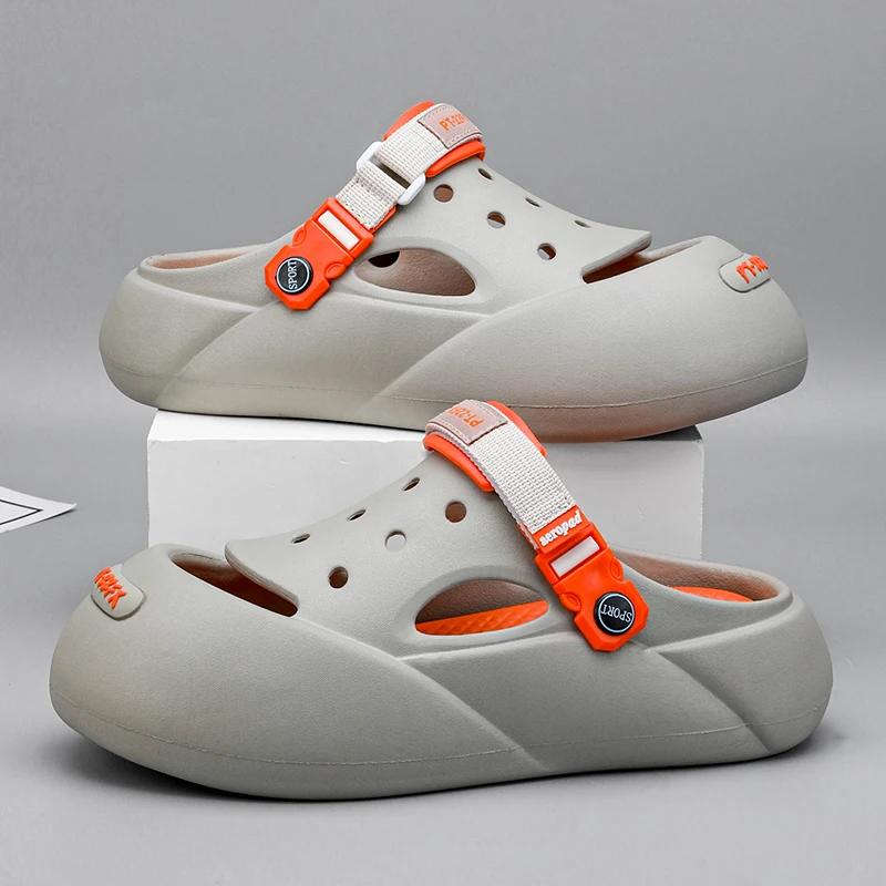 

Модные мужские сандалии на платформе, уличная мода, трендовые шлепанцы, уличные клоги, садовая обувь, пляжные сандалии, шлепанцы, повседневные шлепанцы для пары 45 серый