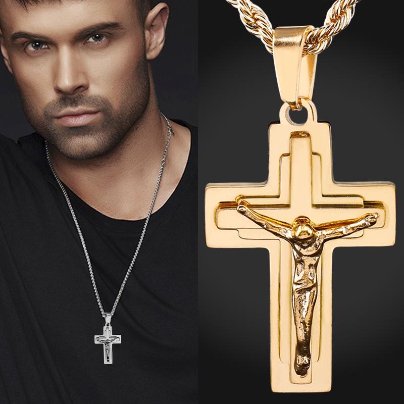 Jesus Cadena De Acero Inoxidable Cruz Cristiana Collar Hombres Mujeres Punk