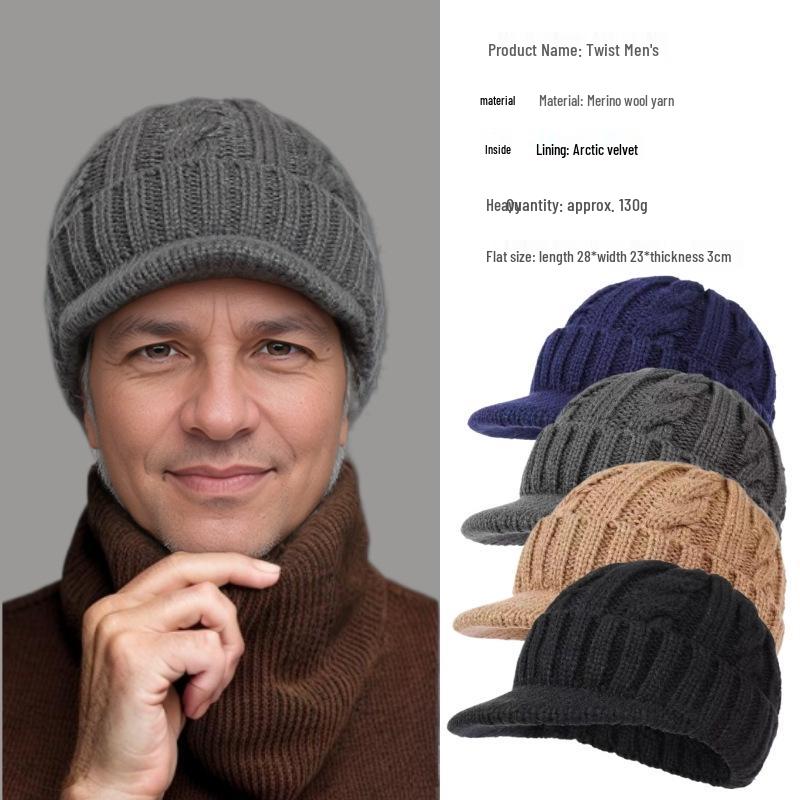 Men's Winter Knit Duckbill Cap: Thick Velvet-Lined, Warm Wool Hat for Cold Weather