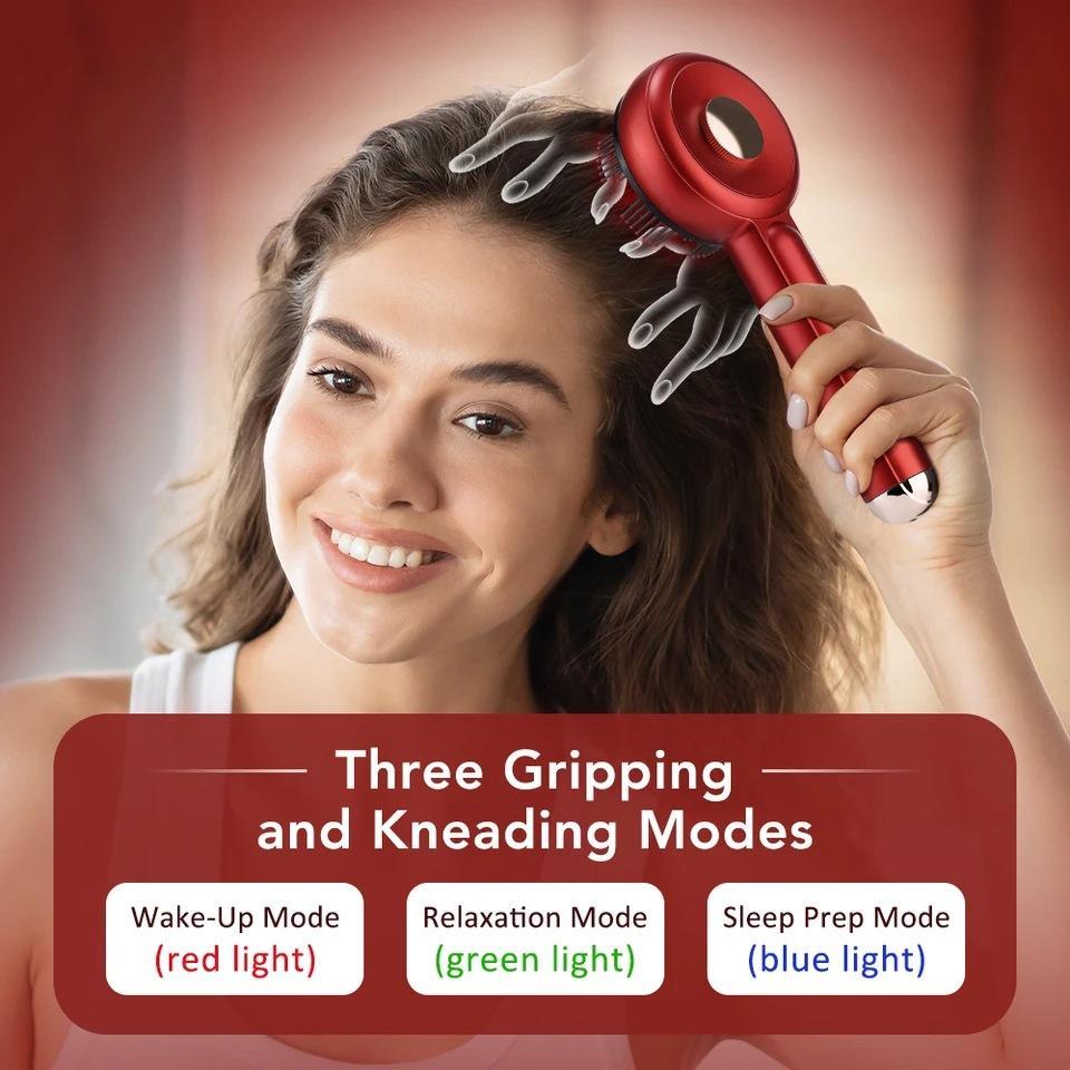 Electric Scalp Massager Comb Hair Growth Therapy Micro-Current Relaxation Red & Blue Light Treatment Oil Delivery Anti-Hair Loss