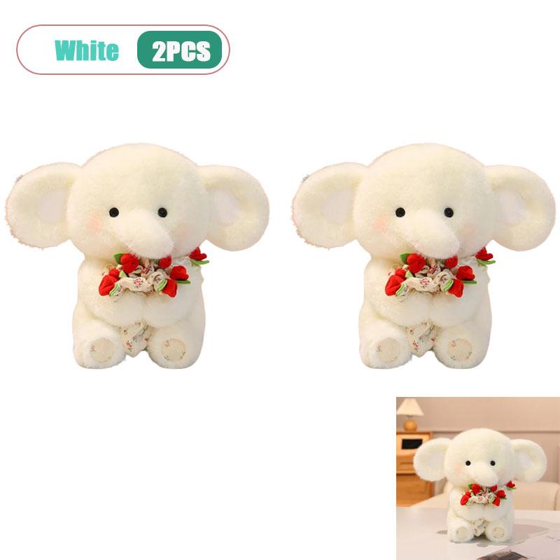 Cute Flower Holding Elephant Plush Toy Soft Stuffed Animal Doll Kids Birthday Valentines Day Gift Home Decor Fluffy Plushie