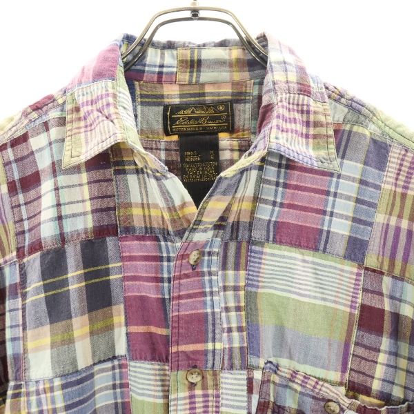 EDDIE BAUER 90s Black Tag Short Sleeve Shirt M Purple X Blue X Green Men's Used