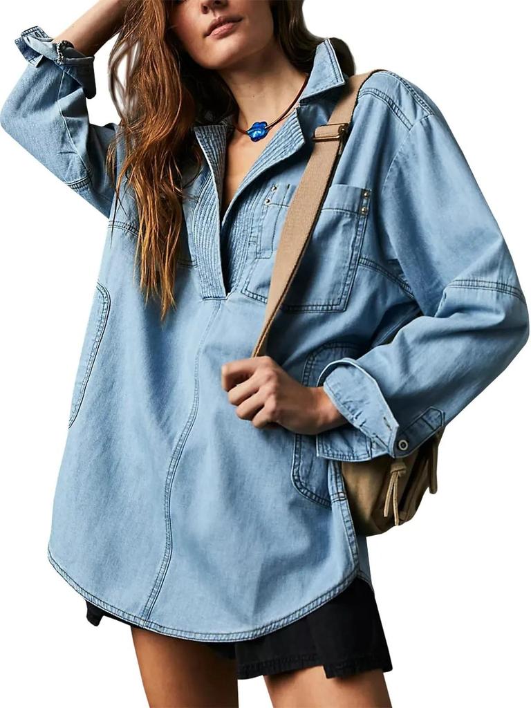 European-American Slim Fit Lapel Denim Jacket for Women