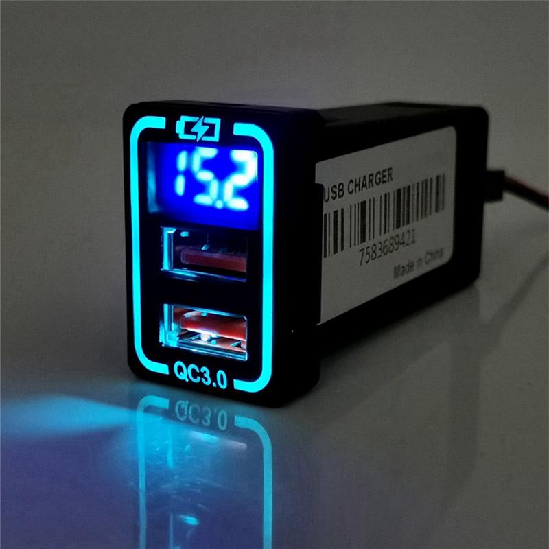QC3.0 Car USB Port Fast Charger For TOYOTA Camry Land Cruiser 200 RAV4 Corolla Adapter LED Voltmeter