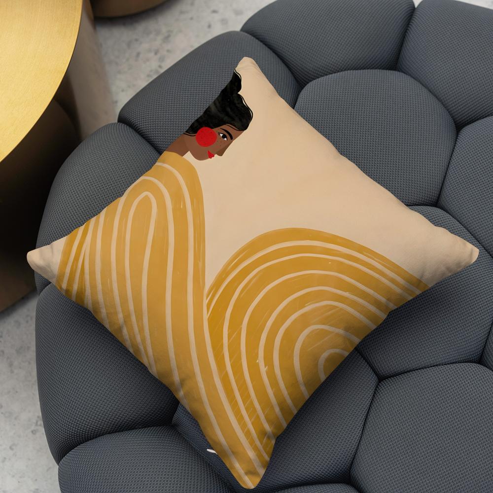 Abstract Figure Lines Girl Sofia Cushion Cover Reversible Plush Pillow Cover – For car, sofa, bedroom, perfect as a gift.