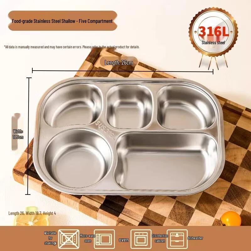 HANDUNYOU 316L Stainless Steel Divided Meal Tray