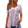 2025 Spring/Summer Women's Fake Two-Piece Short-Sleeve Button Print Top