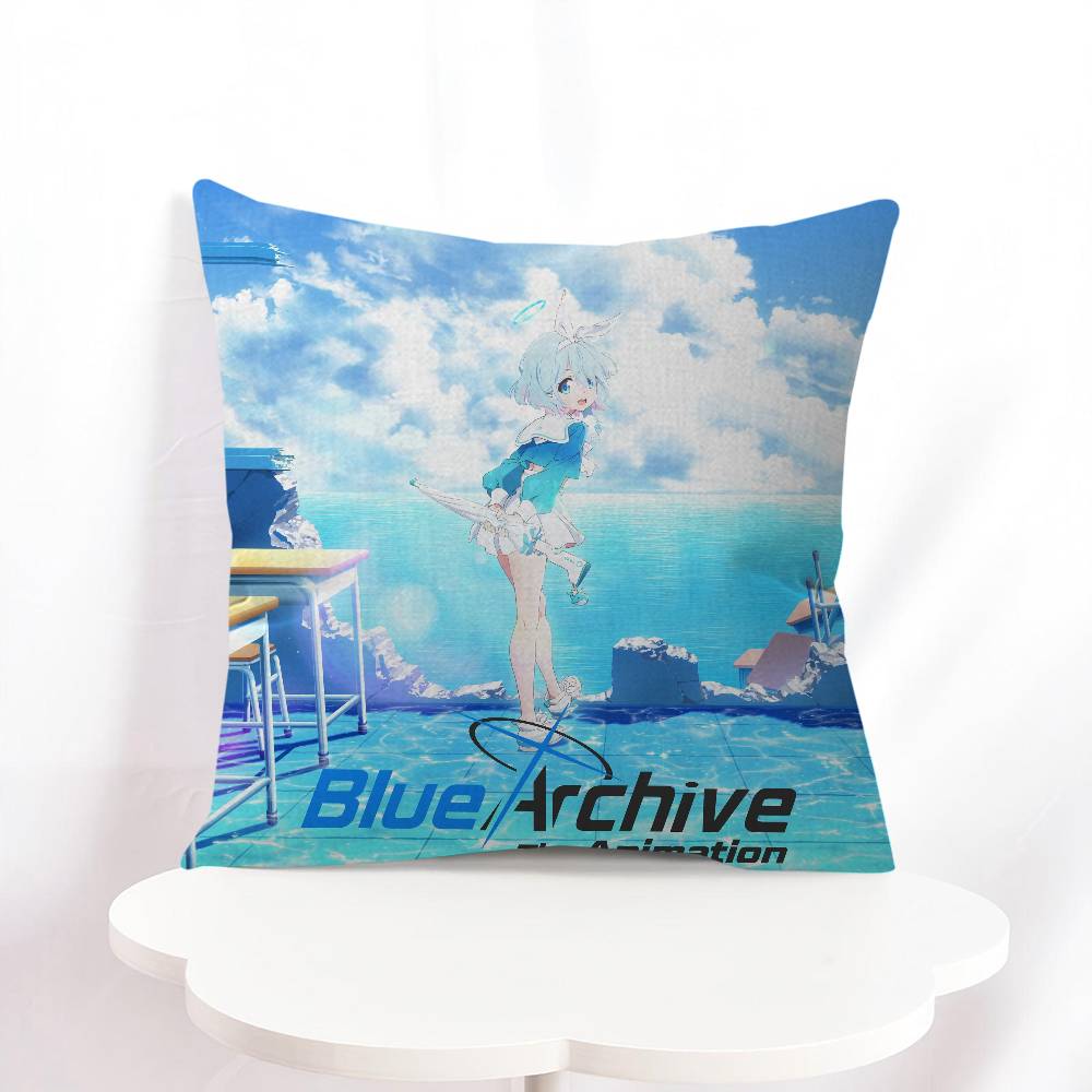 B-blue Archive Anime Throw Pillow Cover 45x45cm Soft Cozy Cotton Outdoor Decorative Pillowcase Covers With Zipper For Couch
