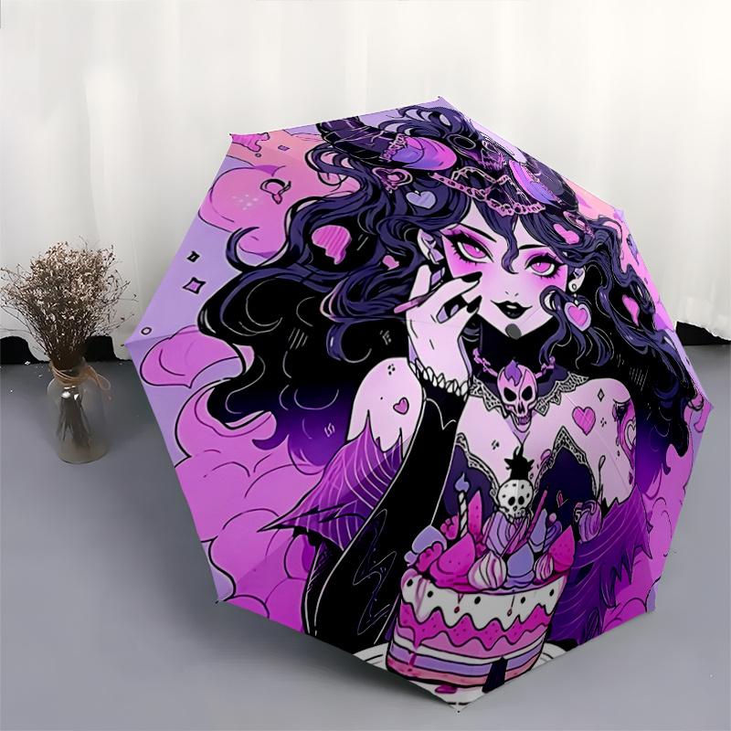 1pc Skull Heart Auto Open Close Umbrella Portable Folding Design with 8-Bone Iron Frame, Perfect for Outdoor, Festive Gifts, Travel, Daily Use, a