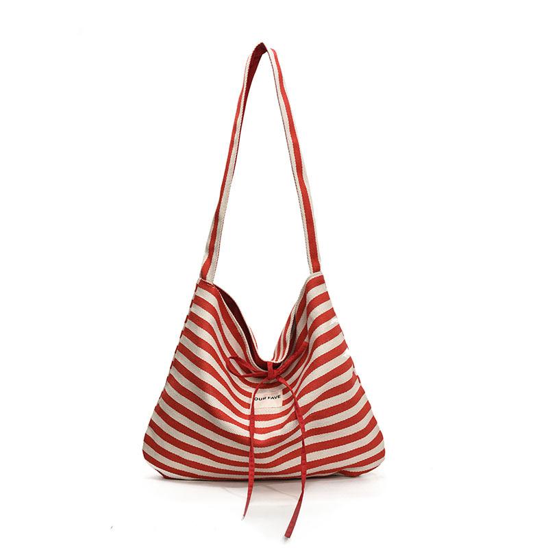 Striped canvas bag 2025 new lazy wind tote bag student large capacity casual shoulder bag women