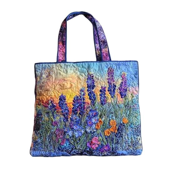

Quilted Tote Bag Retro Print Fabric Commuter Tote Vintage Lightweight Foldable Handbag for Women Daily Use Travel Grocery Shopping M
