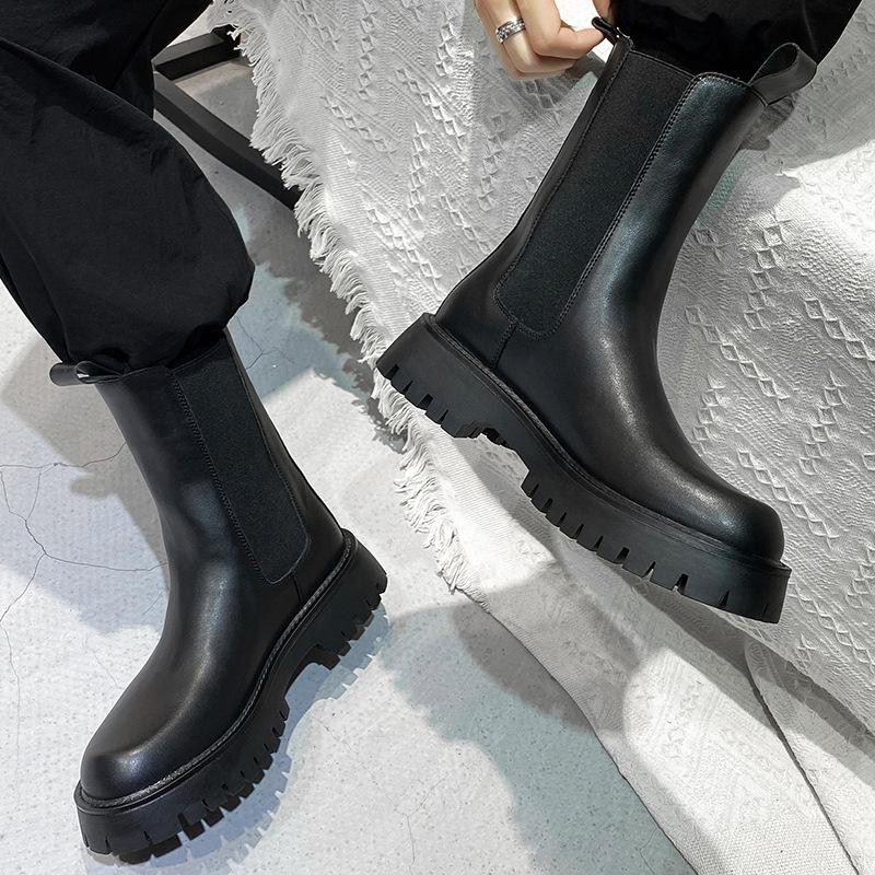 Chelsea Boots Men's British Style High-top Cigarette Leather Boots Men's Summer Breathable Soft Leather High Locomotive Martin Boots