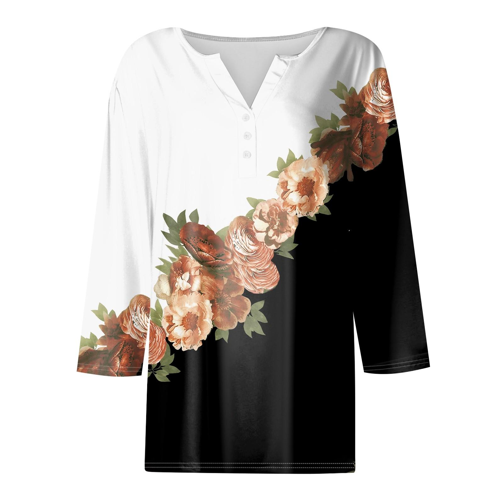 Жен. Футболка Футболка С принтом Пуговицы Рукав 3/4 Повседневные Выходные Мода — фото 4