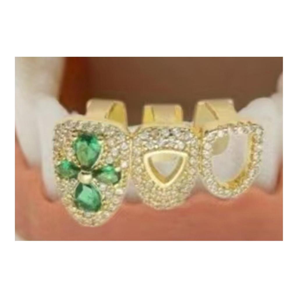 Trendy Gold Hollow Three-Piece Grillz for Street Style Hip Hop