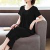2-teiliges Damen-Pyjama-Set Kurzarm-Oberteil und Cropped-Hose Nachtwäsche-Set Sommerlich Lässig Lounge-Outfits