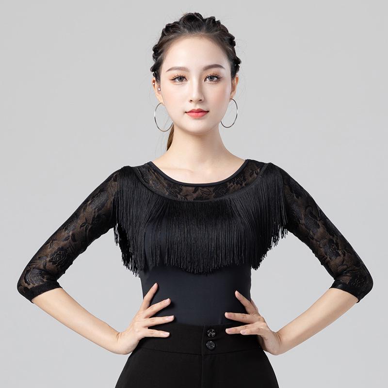 

Women s 2022 Modern Ballroom Waltz Tassel Dance Leotard XL
