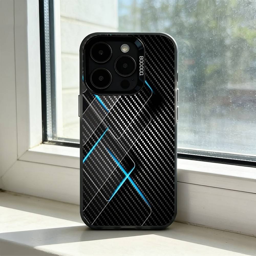 Car Carbon F-fibre Phone Case For iPhone 17,16,15,14,13,12,11 Plus,Pro Max,XS,Colored Silver Plated Inside Cover