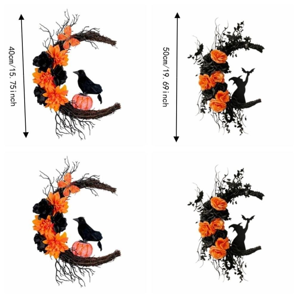 Plastic Cat Crow Wreath Gothic Style Artificial Flower Garland Halloween Wreath Window Wall Decor