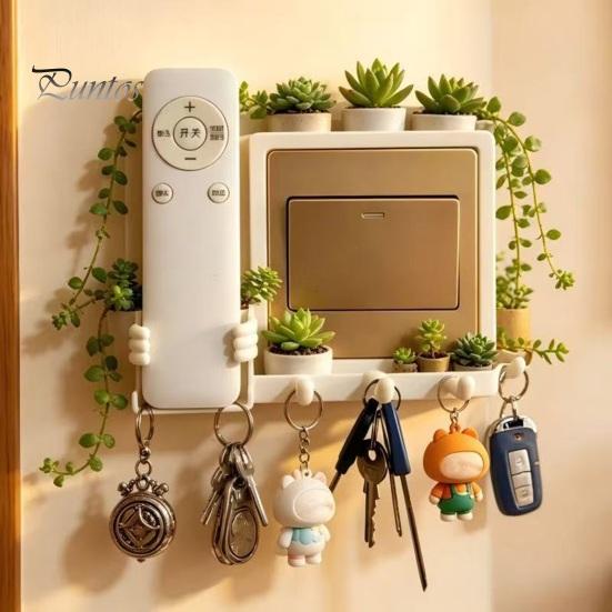 Vintage Home Decor Switch Hook, Wall Mounted Space Saving Design, Remote Control Durable Coat Hooks Storage Box, Key Holder for Living Room