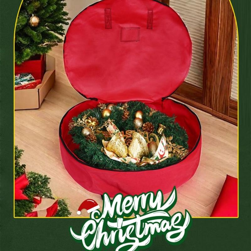 Holiday Wreath Storage Bag with Carry Handles, Label Window, Full Closure, and Fabric Storage for Seasonal Items