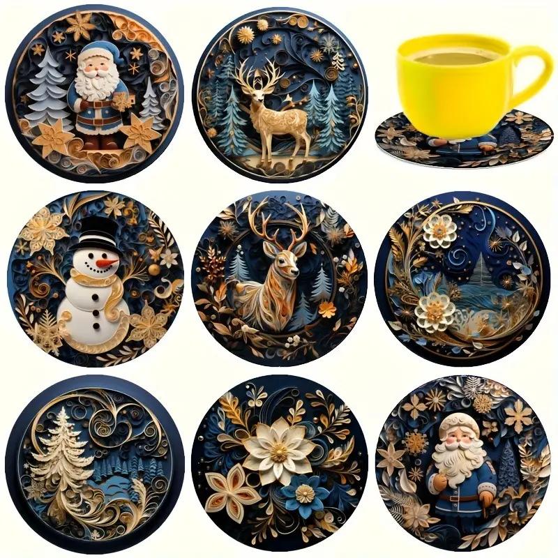 8PCS 10cm Wooden Coaster Tea Coffee Cup Pad Heat Resistant Round Bowl Teapot Mat Wood Placemats Coasters for Home Kitchen Decor
