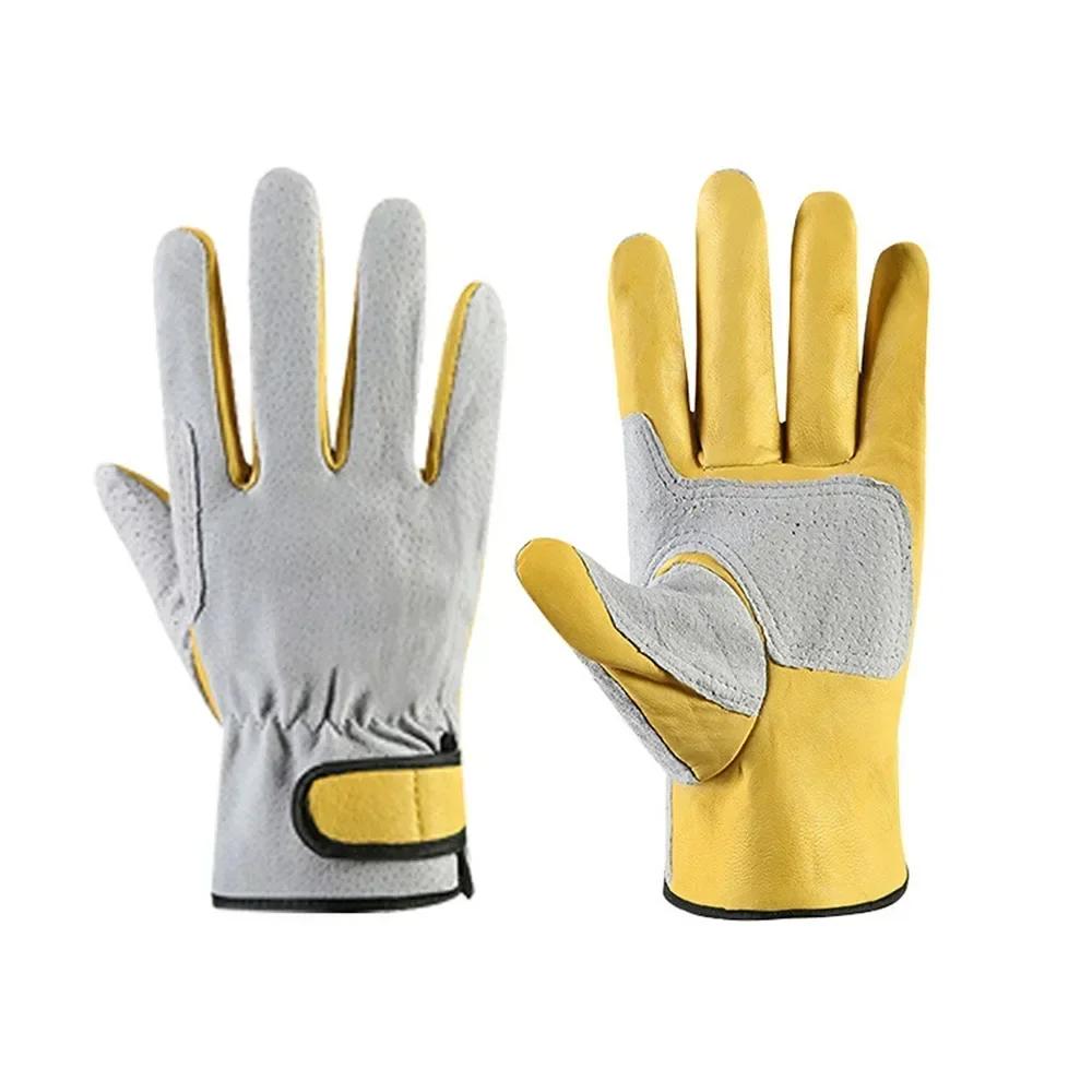 Genuine Leather Gloves Work Protection Welding Moving Safety Features Gloves Breathable Stitched Design Heatproof For Gardening Trimming