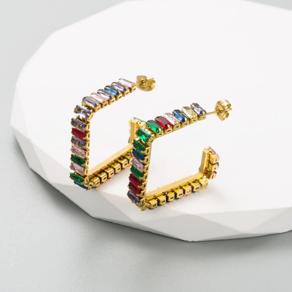 Damen-Creolen, Titanstahl, farblos, Persönlichkeit, geometrische Farbe, Zirkon, Temperament-Ohrringe