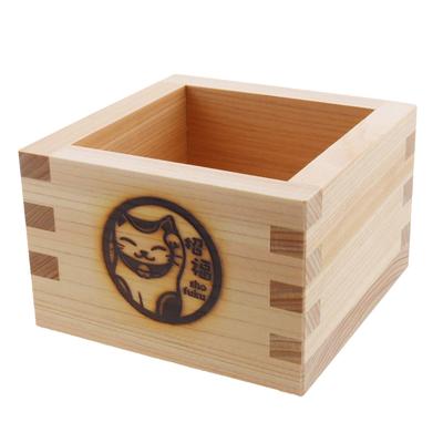 Yamako Hinoki Lucky Charm Masu Measuring Lucky Cat Design 83869 Natural X X (wooden Cup) - Dimensions Approx. 8.3cm 8.3cm H5.6cm