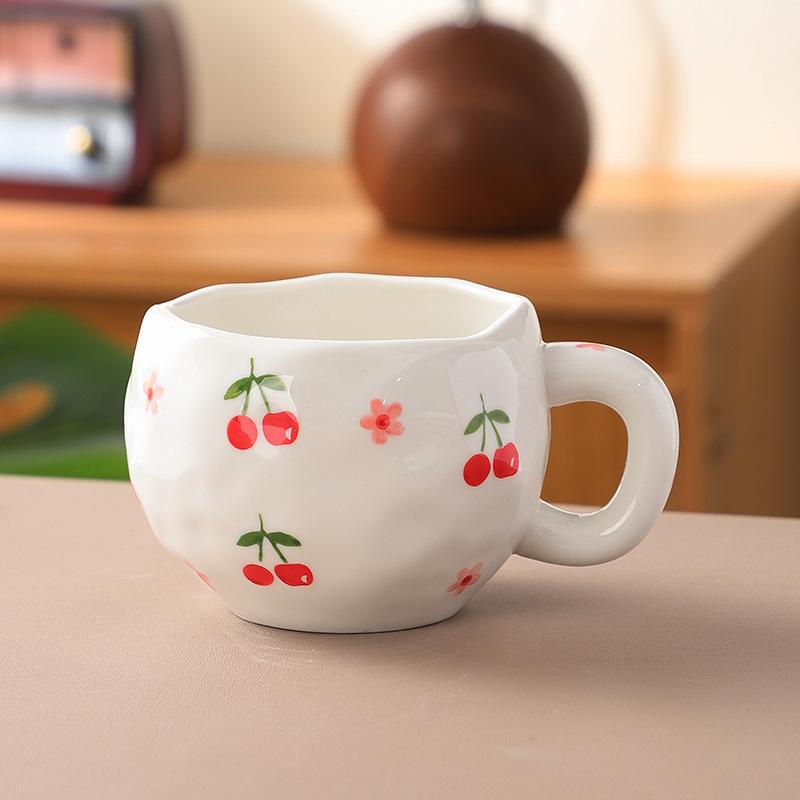 Koreanischer Ins-Wind handgepresste Liebe Keramik-Kaffeetasse, Nachmittagstee handbemalte Blumentasse hochwertiger Wasserbecher