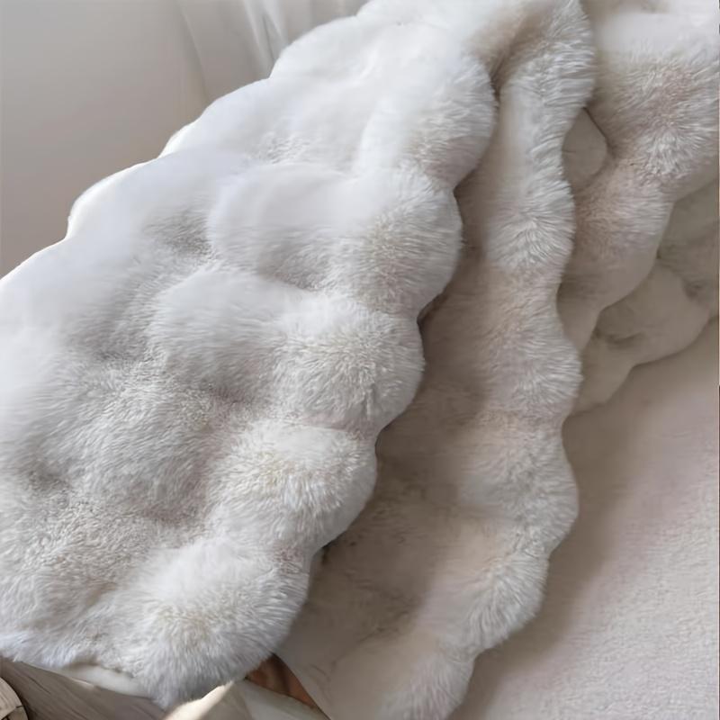 1pc Bubble Fleece Fabric Round Simple Solid Color Premium Soft Fluffy Easy To Clean Furry Warm Cute Indoor Decorative Carpet Suitable