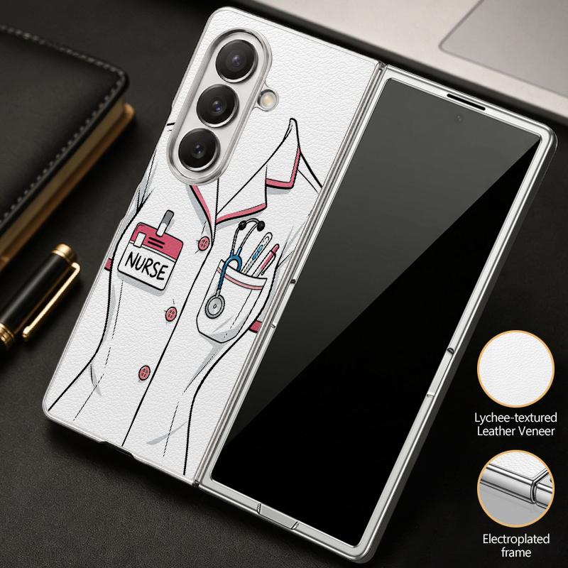 Cute Nurse Uniform Print Case For Samsung Z Flip 8 7 6 5 Luxury Plating Leather Skin Folding Phone Cover For Galaxy Z Flip8 Flip7 Flip6