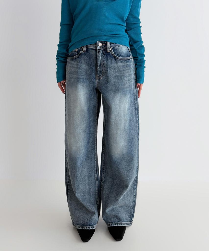 BUTTON UP All-Brush Washed Wide Denim Pants