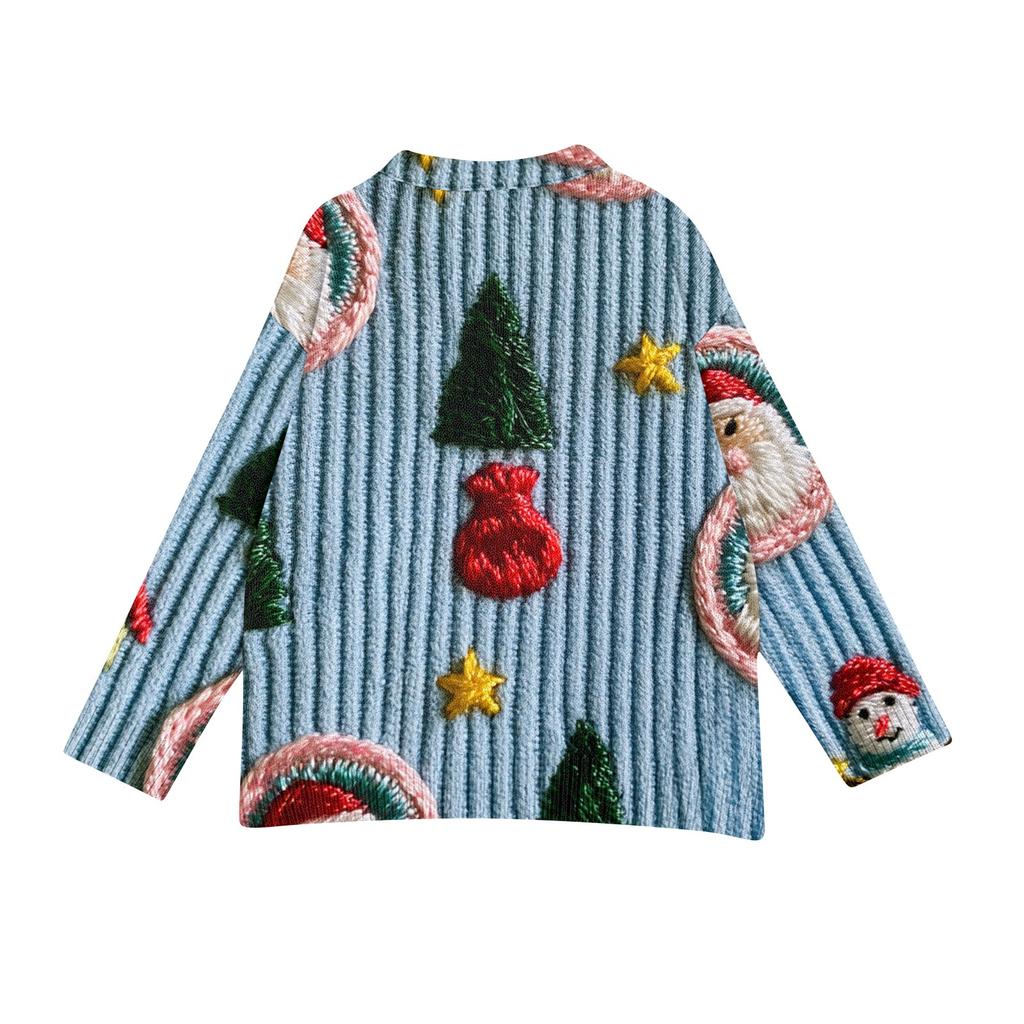 Women's Casual Christmas Print Long Sleeve Button-Up Knit Cardigan Sweater Coat for Holiday Wear