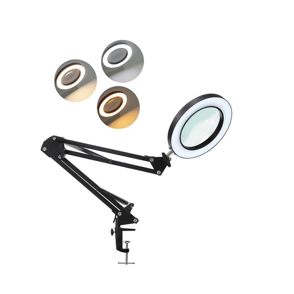 10 Brightness Levels Desk Lamp Adjustable Folding Arm Lamp Magnifying Glass Light  Office Use