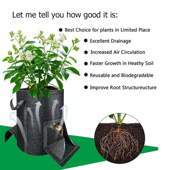 Gallon Potato Grow Bag with Pull-Down Harvest Window Non-woven Fabric Planting Bag Breathable Growing Bag with Visible